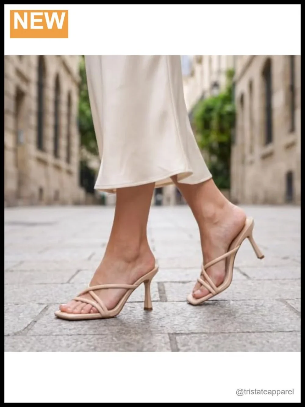 Women Square Toe Strappy Slip On Kitten Heel Sandals